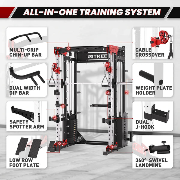 PMAX 5600 Smith Exercise Machine Trainer Pro Complete Home Gym Package