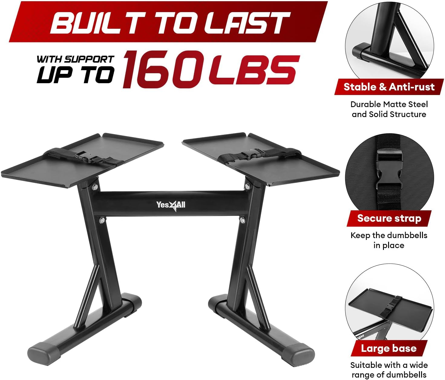 Stand for Adjustable Dumbbells up to 160 Pound, Dumbbells Spotter Stand, Dumbbells Rack & Weight Rack with Strap, Convenience & Safety, Easy Storage, Use Expandable Dumbbells