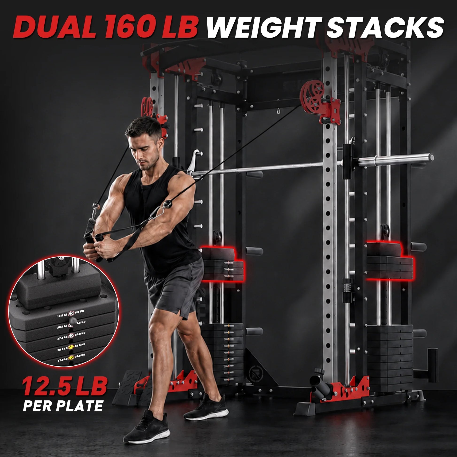 PMAX 5600 Smith Exercise Machine Trainer Pro Complete Home Gym Package