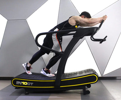 Manual Curved Exercise Treadmill, Black and Yellow, 400 Lb