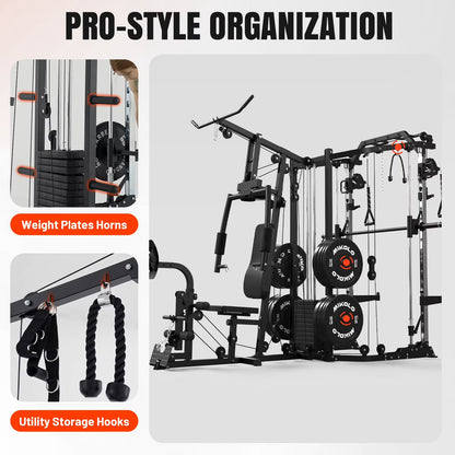 Smith Machine Power Cage, Multi-Function Home Gym System with Cable Crossover, 121LB Weight Stack