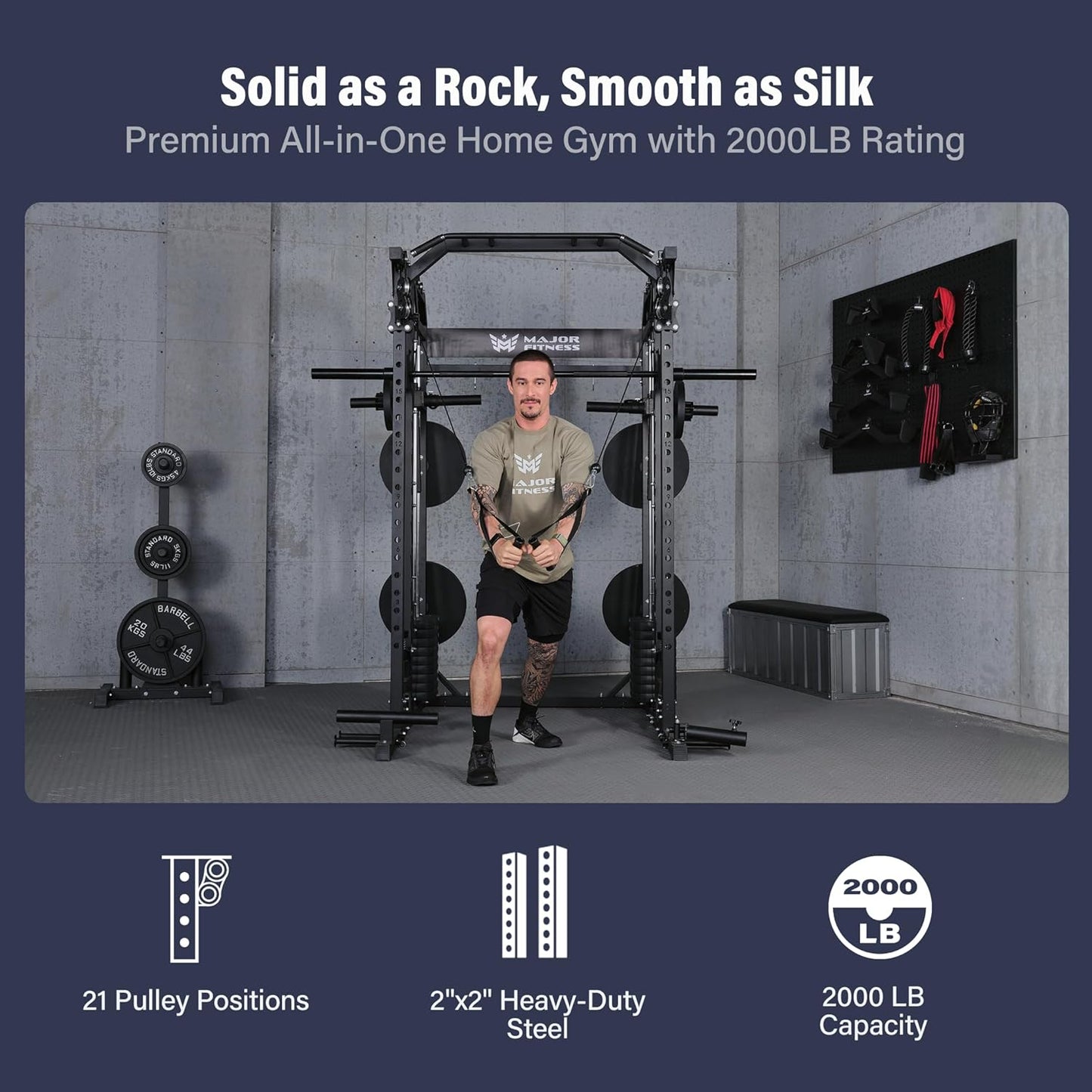 Drone2 Advanced Training Smith Machines– All-In-One Home Gym Squat Rack with Aluminum Pulley Set , Weight Bar, Dual LAT Pull-Down Systems & Cable Crossover Machine for Full-Body Workouts