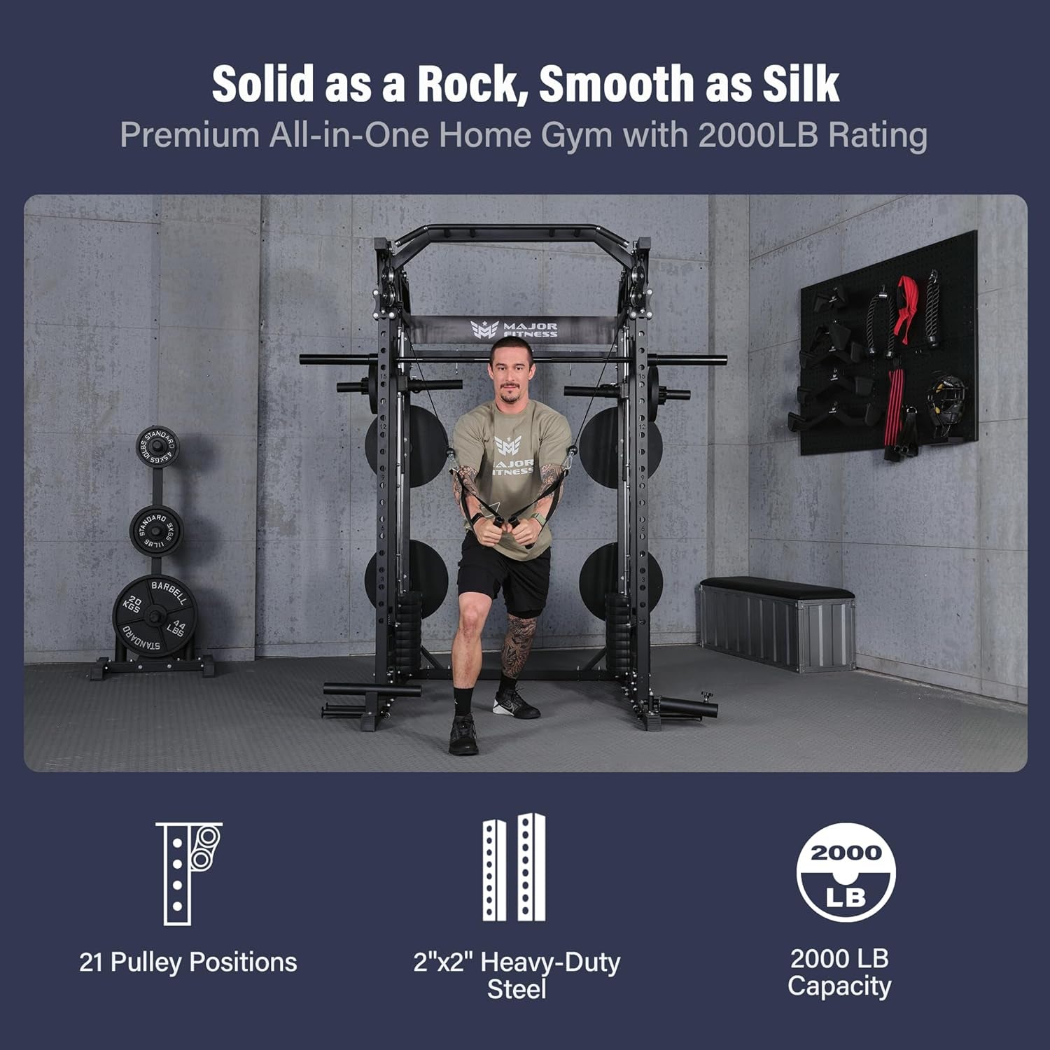 Drone2 Advanced Training Smith Machines– All-In-One Home Gym Squat Rack with Aluminum Pulley Set , Weight Bar, Dual LAT Pull-Down Systems & Cable Crossover Machine for Full-Body Workouts