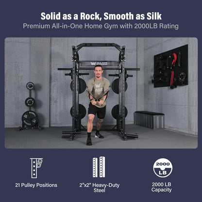 Drone2 Advanced Training Smith Machines– All-In-One Home Gym Squat Rack with Aluminum Pulley Set , Weight Bar, Dual LAT Pull-Down Systems & Cable Crossover Machine for Full-Body Workouts