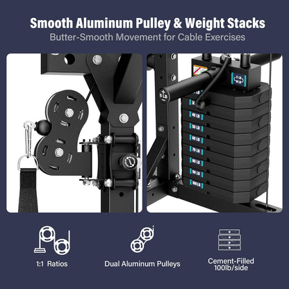 Drone2 Advanced Training Smith Machines– All-In-One Home Gym Squat Rack with Aluminum Pulley Set , Weight Bar, Dual LAT Pull-Down Systems & Cable Crossover Machine for Full-Body Workouts
