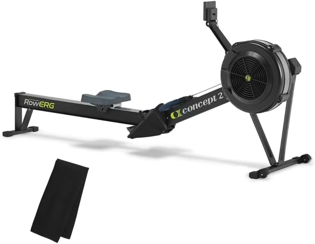 Rowerg Model D Indoor Rowing Machine - PM5 Monitor, Device Holder, Adjustable Air Resistance, Easy Storage with Black Sweat Towel