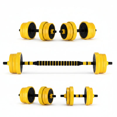 2-IN-1 Adjustable Dumbbell Set for Home Gym, 44 LBS Weight Set for Dumbbell and Barbell, Yellow