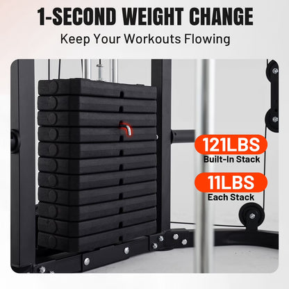 Smith Machine Power Cage, Multi-Function Home Gym System with Cable Crossover, 121LB Weight Stack