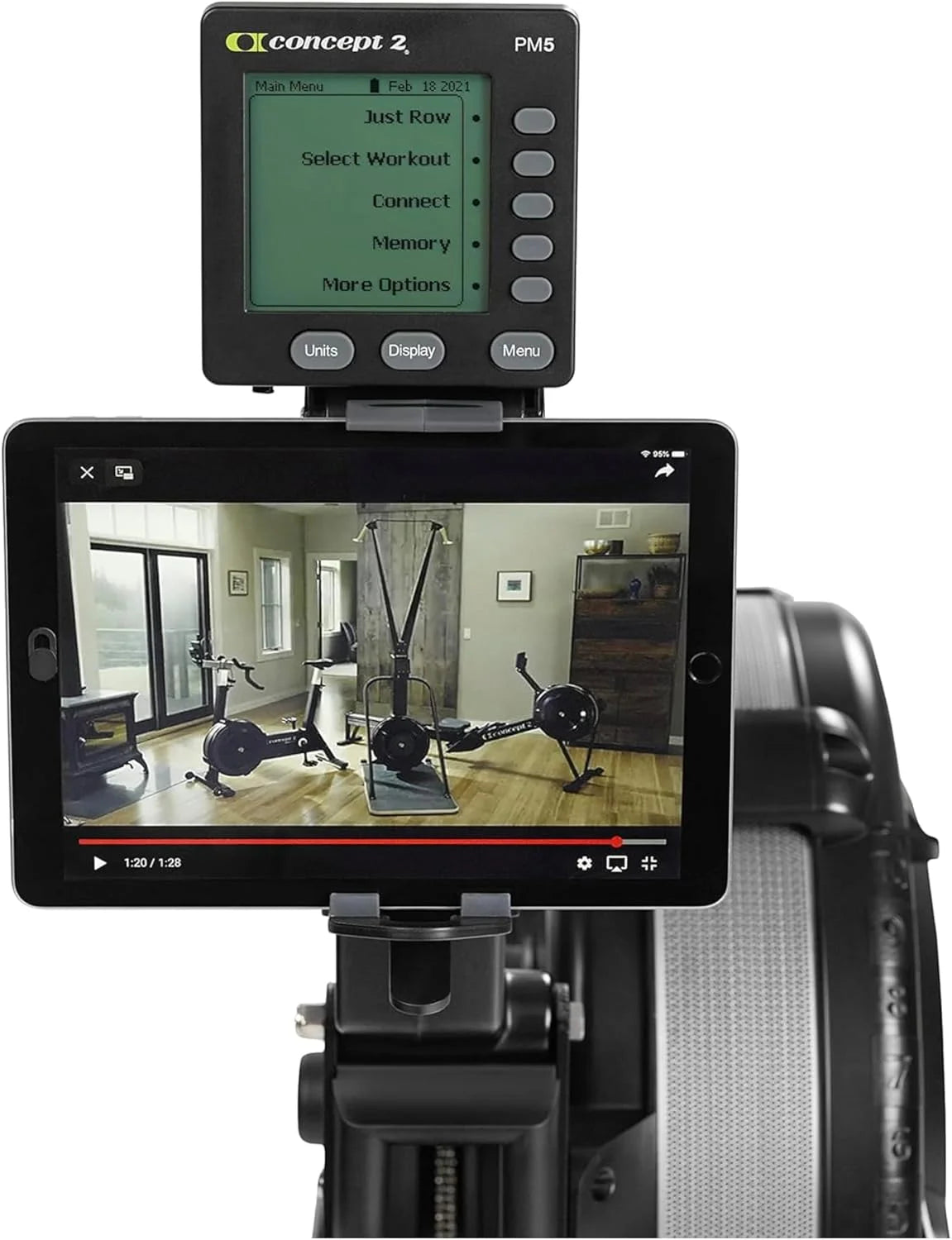 Rowerg Model D Indoor Rowing Machine - PM5 Monitor, Device Holder, Adjustable Air Resistance, Easy Storage with Black Sweat Towel
