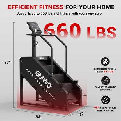 Stair Stepper Machine, Commercial Grade Stair Climber with Bluetooth, Stair Machine for Cardio, 15 Resistance Levels, 24-164 Steps/Min, Exercise Machine with LED Display for Home