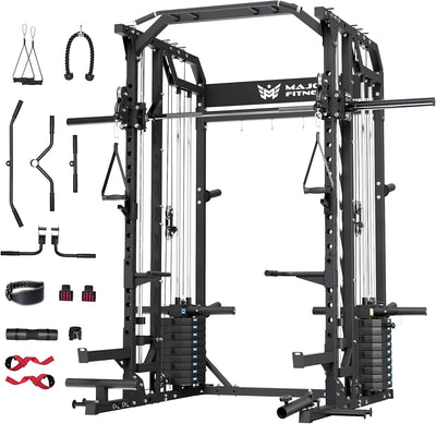 Drone2 Advanced Training Smith Machines– All-In-One Home Gym Squat Rack with Aluminum Pulley Set , Weight Bar, Dual LAT Pull-Down Systems & Cable Crossover Machine for Full-Body Workouts