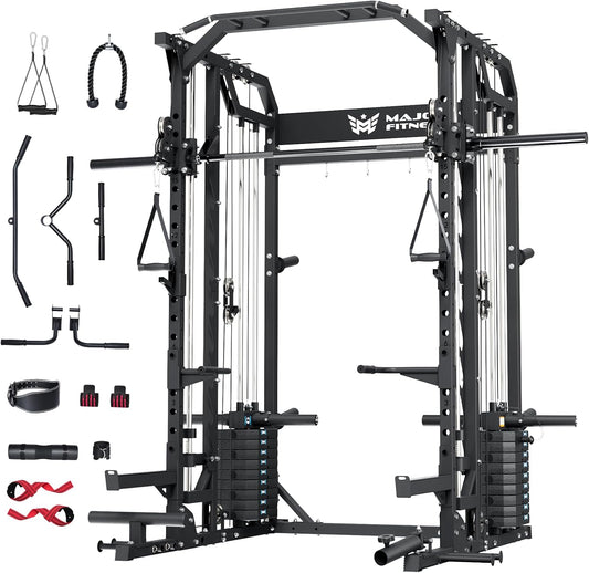 Drone2 Advanced Training Smith Machines– All-In-One Home Gym Squat Rack with Aluminum Pulley Set , Weight Bar, Dual LAT Pull-Down Systems & Cable Crossover Machine for Full-Body Workouts