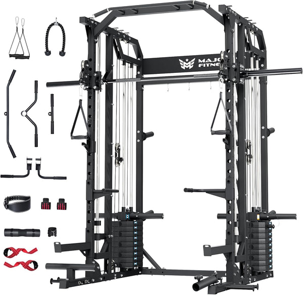 Drone2 Advanced Training Smith Machines– All-In-One Home Gym Squat Rack with Aluminum Pulley Set , Weight Bar, Dual LAT Pull-Down Systems & Cable Crossover Machine for Full-Body Workouts