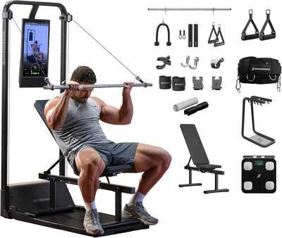 Gym Monster 2 Works plus & Powergrip Smart Handles & Weight Lifting Belt & Gym Accessories Organizer & Smart Body Fat Scale Bundle