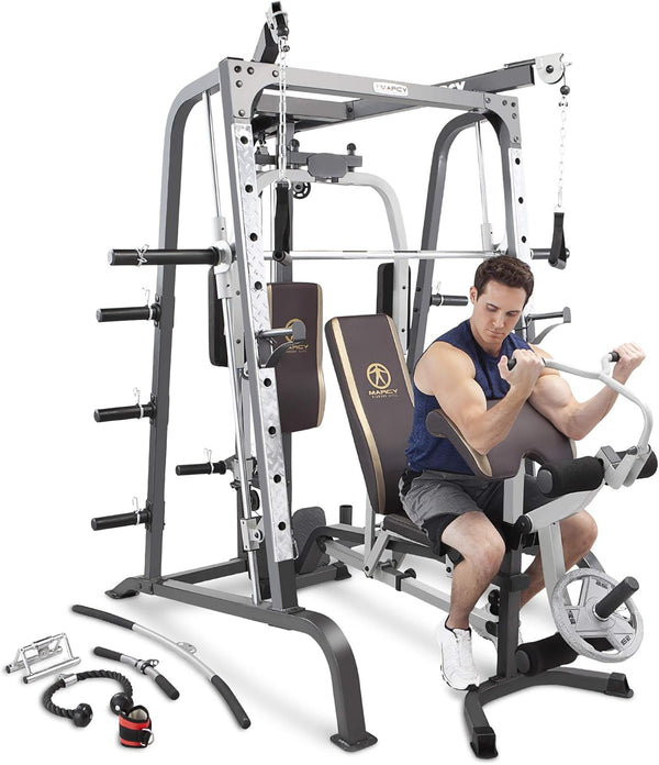 Marcy Smith Cage Workout Machine Full Body Strengthtraining Home Gym Equipment System with Leg Developer, Press Bar, PEC Deck, and Squat Rack