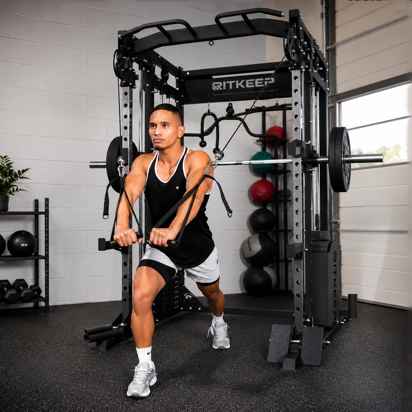 PMAX 5600 Smith Exercise Machine Trainer Pro Complete Home Gym Package
