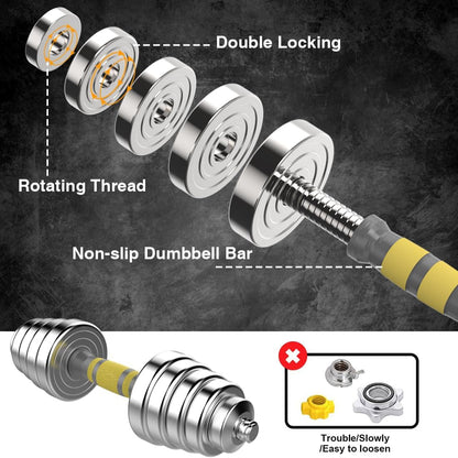 Adjustable Dumbbell Set - 44/66/88 LBS Weights Set, Dumbbell Barbell 3 in 1, Steel Dumbbells Pair with Connecting Rod for Adults Women Men Fitness Workout, Home Gym Exercise Training Equipment
