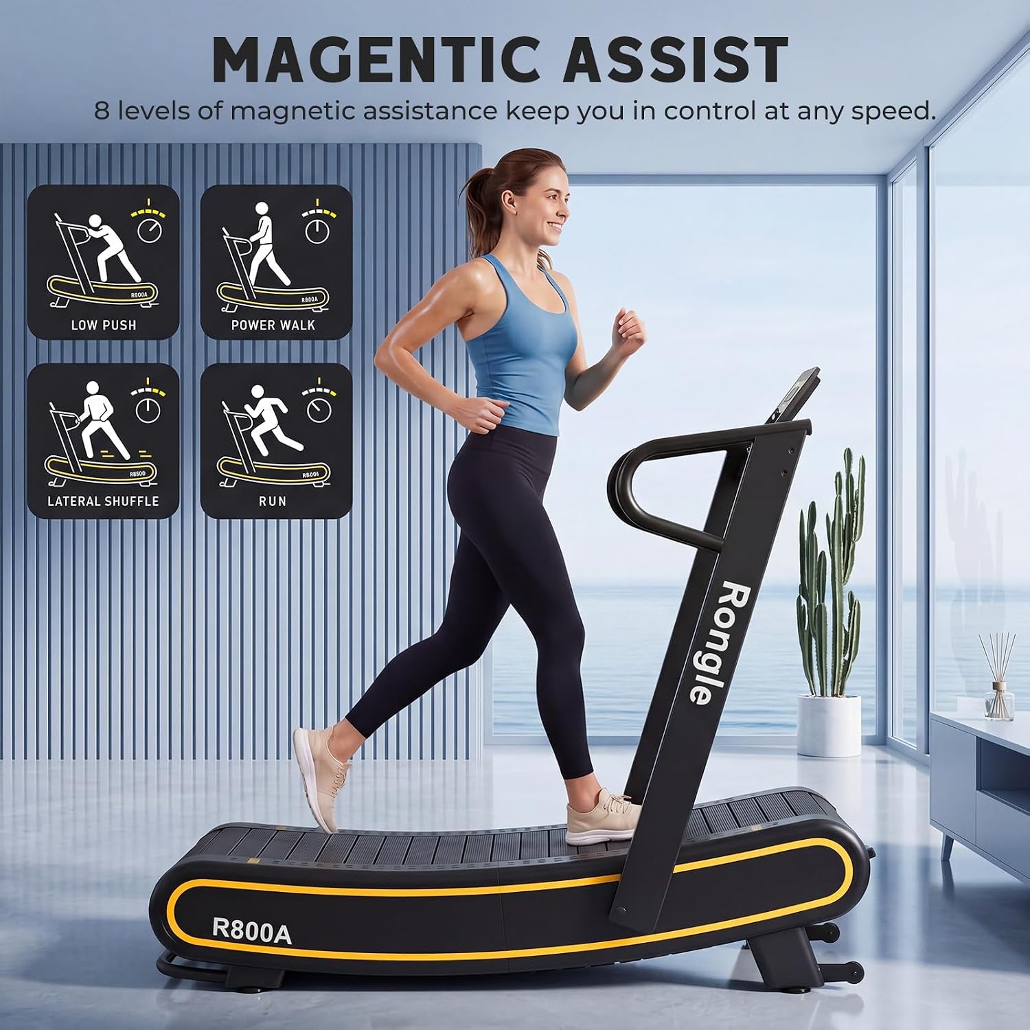Manual Treadmill, Adjustable Resistance, Foldable, LED Display, Supports up to 350 Lbs