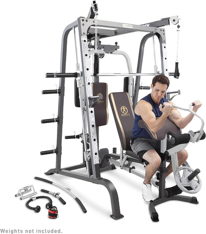 Marcy Smith Cage Workout Machine Full Body Strengthtraining Home Gym Equipment System with Leg Developer, Press Bar, PEC Deck, and Squat Rack