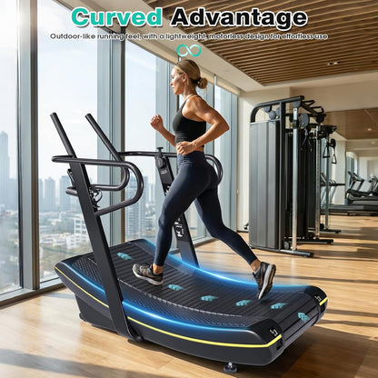 Curved Manual Treadmill, 8 Resistance Levels Non-Electric Curved Treadmill with LCD Display, Commercial-Grade Motorless Treadmills for for Home & Gym, Cardio & Anaerobic Training, Load 450Lbs