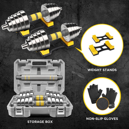 Adjustable Dumbbell Set - 44/66/88 LBS Weights Set, Dumbbell Barbell 3 in 1, Steel Dumbbells Pair with Connecting Rod for Adults Women Men Fitness Workout, Home Gym Exercise Training Equipment
