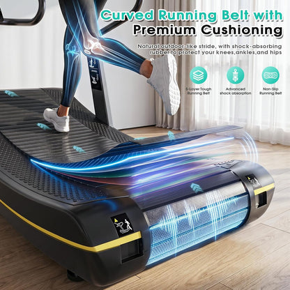 Curved Manual Treadmill, 8 Resistance Levels Non-Electric Curved Treadmill with LCD Display, Commercial-Grade Motorless Treadmills for for Home & Gym, Cardio & Anaerobic Training, Load 450Lbs