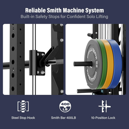 Drone2 Advanced Training Smith Machines– All-In-One Home Gym Squat Rack with Aluminum Pulley Set , Weight Bar, Dual LAT Pull-Down Systems & Cable Crossover Machine for Full-Body Workouts