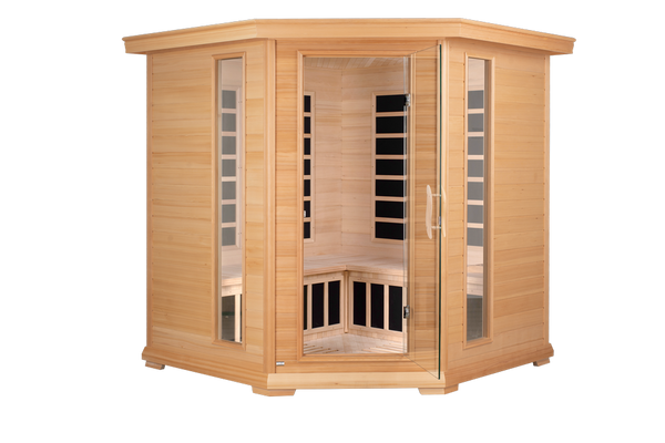 Blisspod, Vienna, Corner Spacious Far Infrared Sauna Canadian Hemlock Ultra Low EMF, 12 Heaters, 4-5 Persons