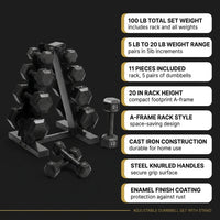 Barbell 100 Lb Cast Iron Hex Dumbbell Weight Set with Rack, Black — Results & Stats