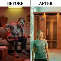 Dynamic Infrared Saunas 4 - Person Indoor Bluetooth Compatible FAR Infrared Sauna in Cedar — Before & After