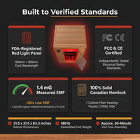 Full Spectrum Infrared Sauna with 660Nm & 850Nm Red Light Therapy | 1.4 Mg Ultra Low EMF, Fast Heat-Up, Canadian Hemlock, 7 Carbon Fiber Heaters, Easy Assembly, 1170W 110V — Results & Stats