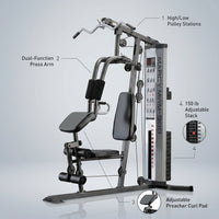 Pro MWM-988 Home Gym System 150 Pound Adjustable Weight Stack Machine — infographic
