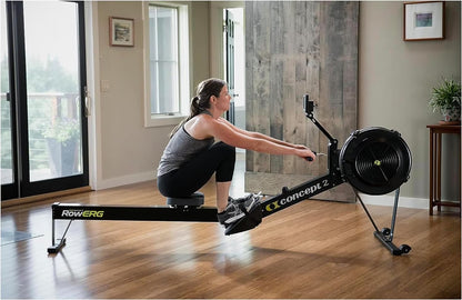 Rowerg Model D Indoor Rowing Machine - PM5 Monitor, Device Holder, Adjustable Air Resistance, Easy Storage with Black Sweat Towel
