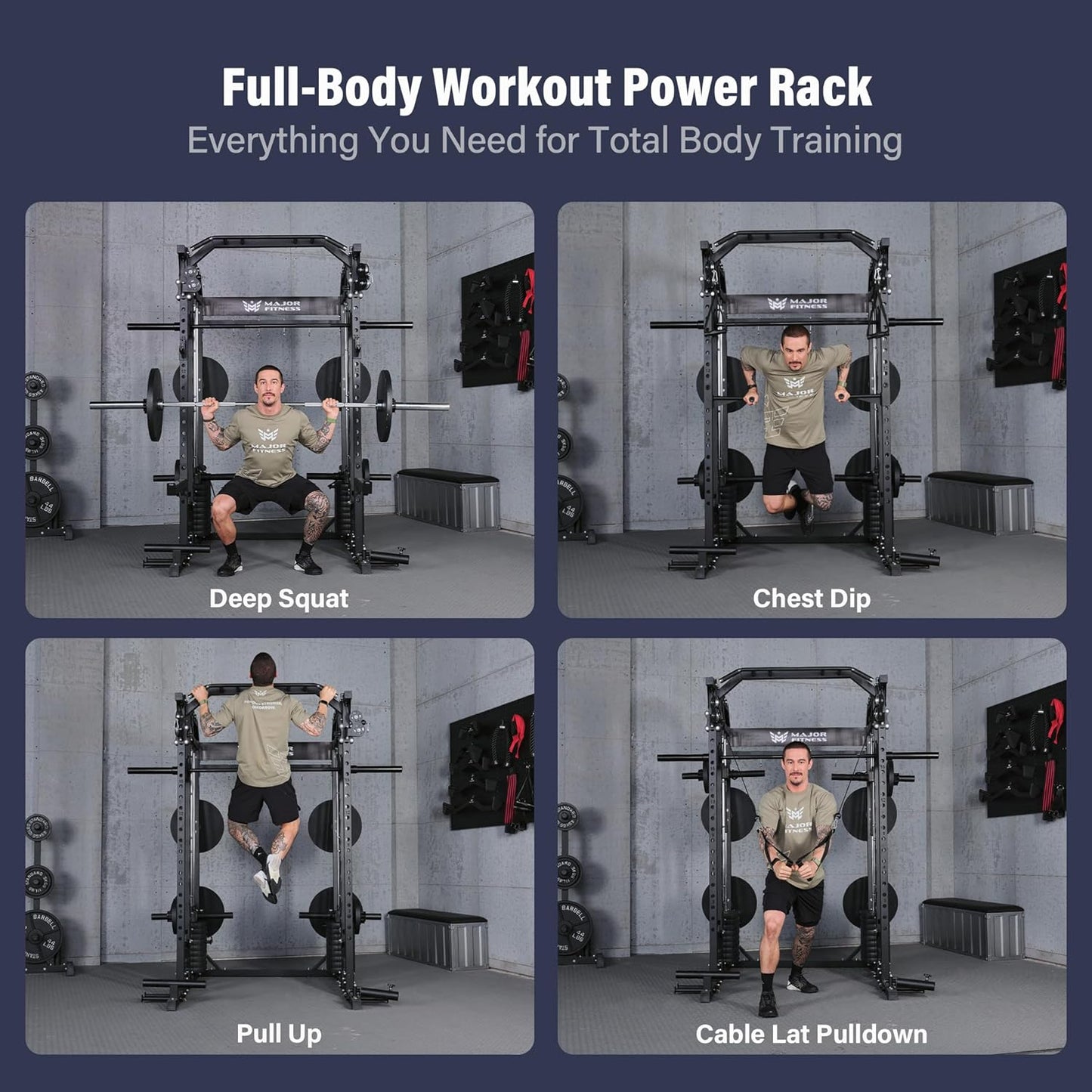 Drone2 Advanced Training Smith Machines– All-In-One Home Gym Squat Rack with Aluminum Pulley Set , Weight Bar, Dual LAT Pull-Down Systems & Cable Crossover Machine for Full-Body Workouts