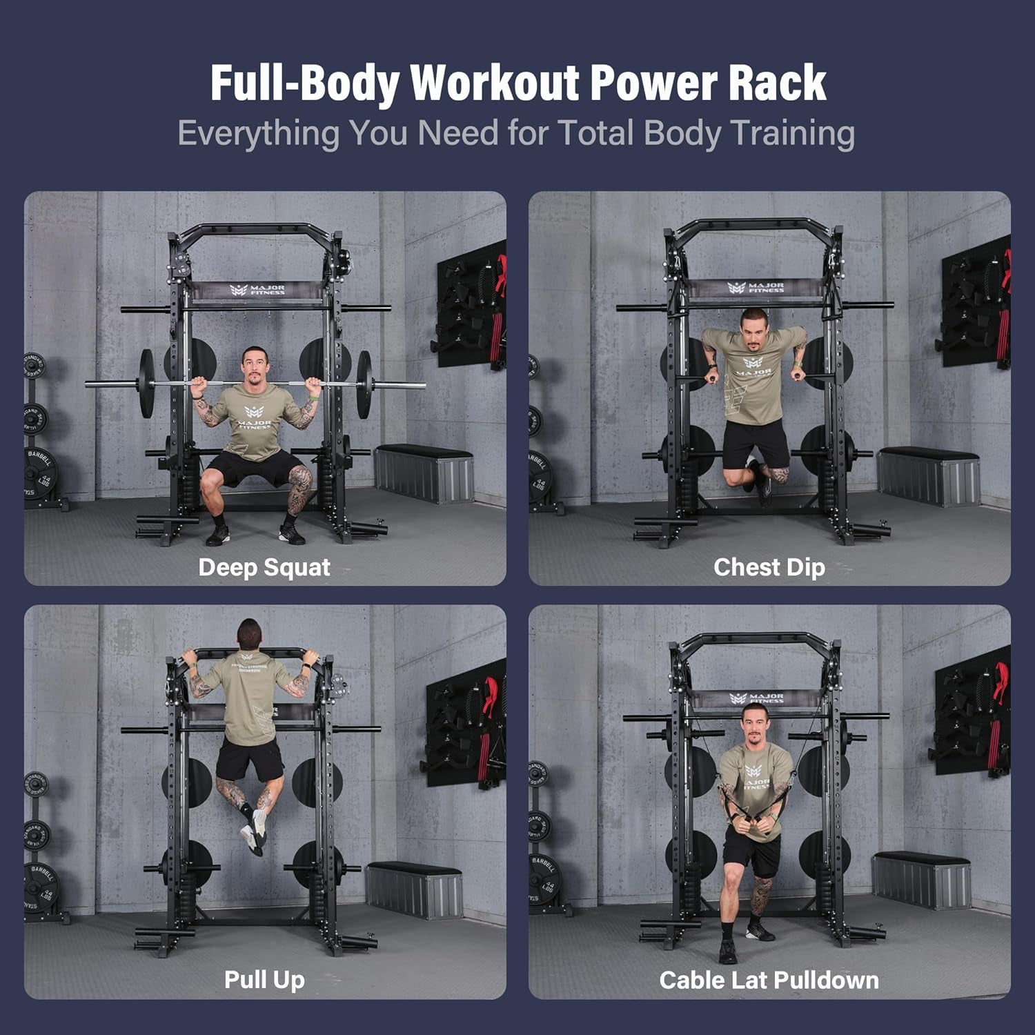 Drone2 Advanced Training Smith Machines– All-In-One Home Gym Squat Rack with Aluminum Pulley Set , Weight Bar, Dual LAT Pull-Down Systems & Cable Crossover Machine for Full-Body Workouts