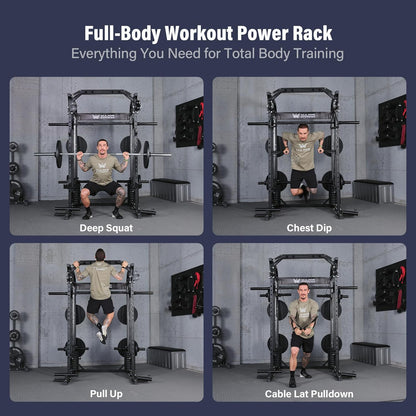Drone2 Advanced Training Smith Machines– All-In-One Home Gym Squat Rack with Aluminum Pulley Set , Weight Bar, Dual LAT Pull-Down Systems & Cable Crossover Machine for Full-Body Workouts