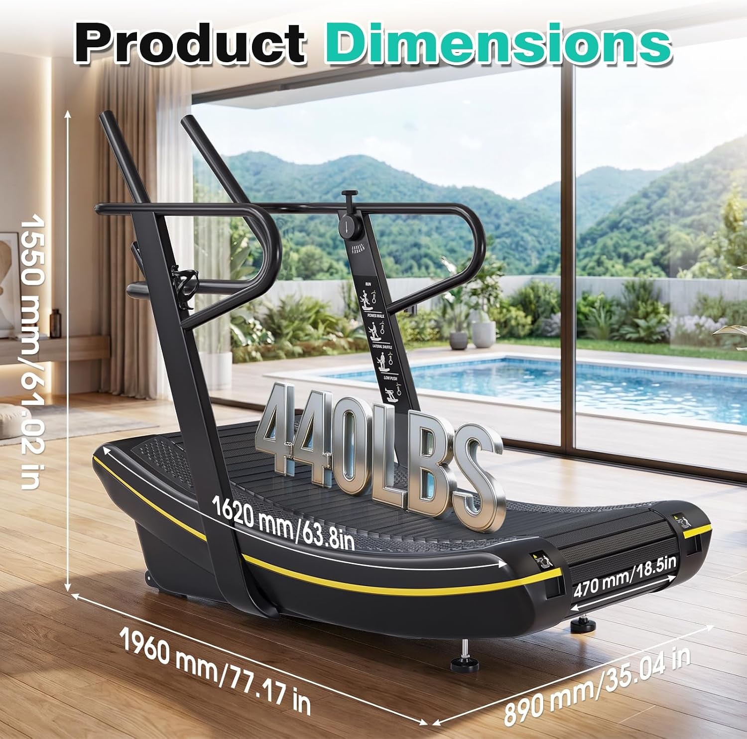 Curved Manual Treadmill, 8 Resistance Levels Non-Electric Curved Treadmill with LCD Display, Commercial-Grade Motorless Treadmills for for Home & Gym, Cardio & Anaerobic Training, Load 450Lbs
