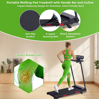 Walking Pad with Handle Bar, 2026 Upgrade Portable Small Treadmill with Handles for Home Small, 3.0HP under Desk Walking Pad Treadmill with Incline, 0.6-7.6MPH, 350LBS