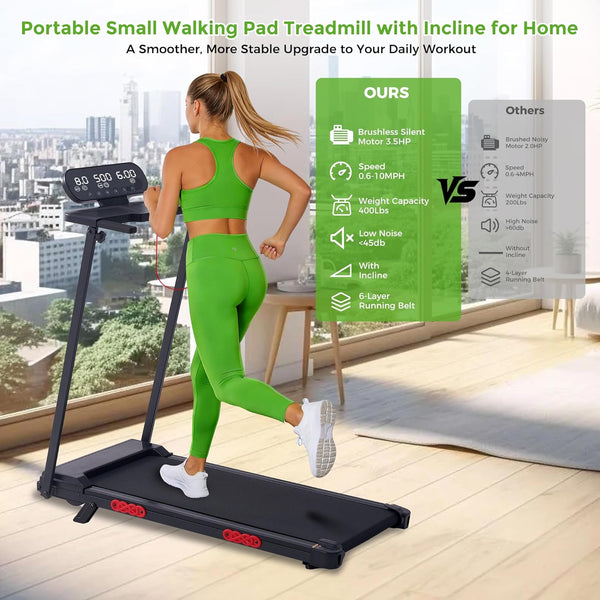 Walking Pad with Handle Bar, 2026 Upgrade Portable Small Treadmill with Handles for Home Small, 3.0HP under Desk Walking Pad Treadmill with Incline, 0.6-7.6MPH, 350LBS