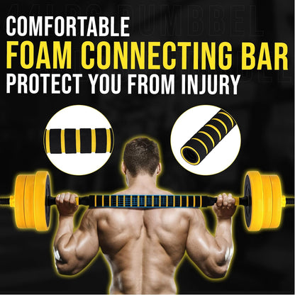 2-IN-1 Adjustable Dumbbell Set for Home Gym, 44 LBS Weight Set for Dumbbell and Barbell, Yellow