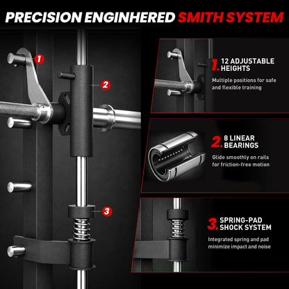 PMAX 5600 Smith Exercise Machine Trainer Pro Complete Home Gym Package