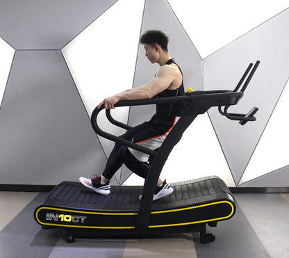 Manual Curved Exercise Treadmill, Black and Yellow, 400 Lb