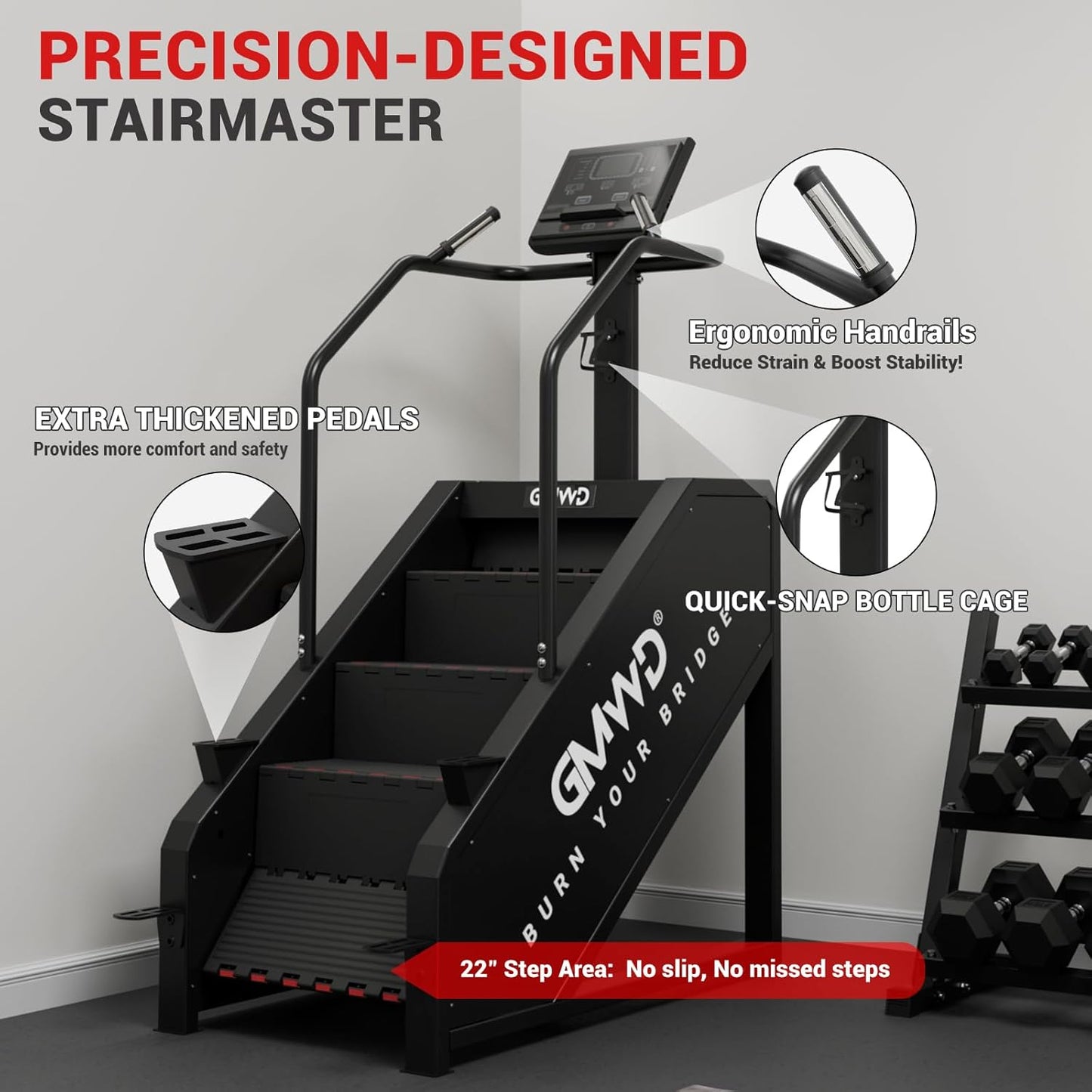 Stair Stepper Machine, Commercial Grade Stair Climber with Bluetooth, Stair Machine for Cardio, 15 Resistance Levels, 24-164 Steps/Min, Exercise Machine with LED Display for Home