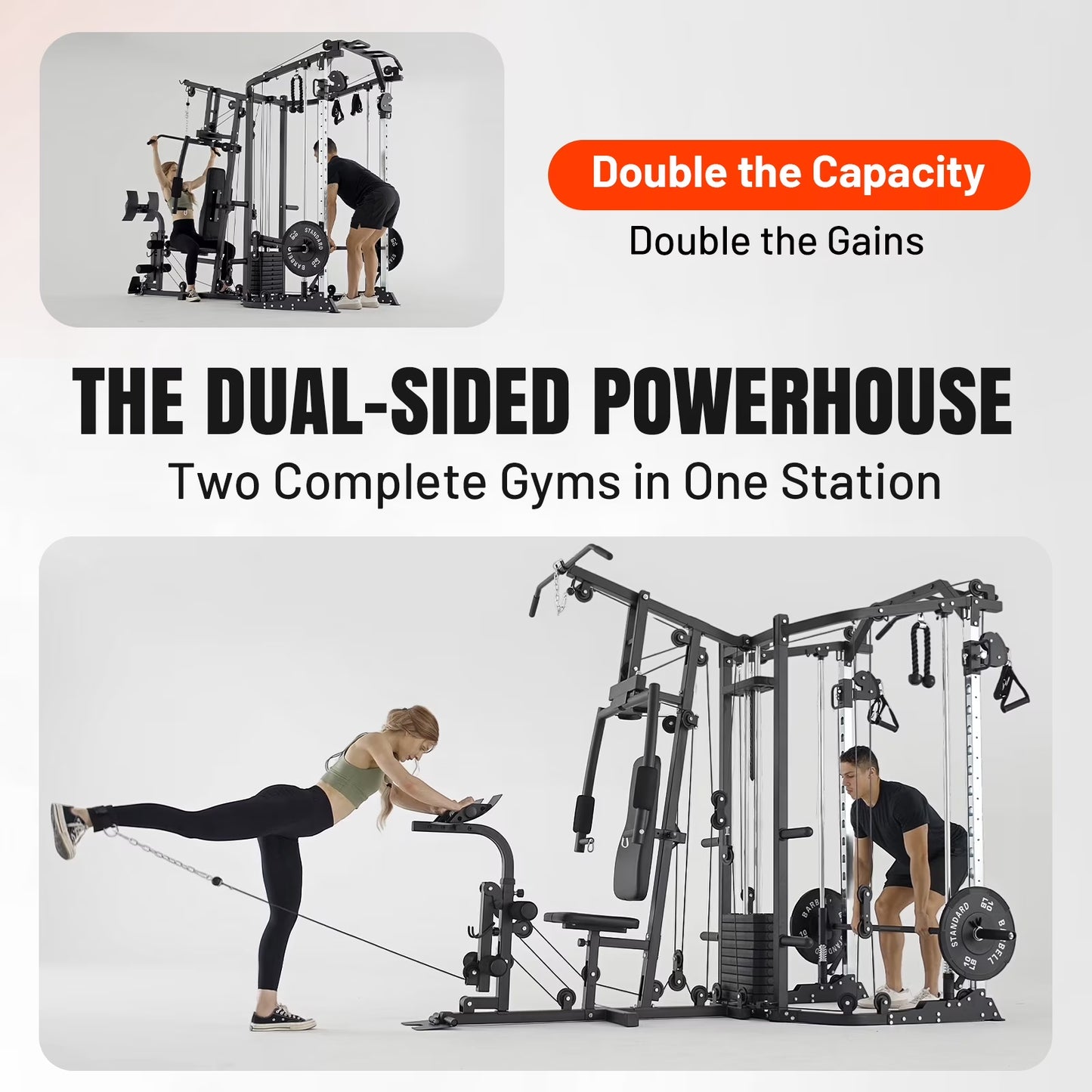 Smith Machine Power Cage, Multi-Function Home Gym System with Cable Crossover, 121LB Weight Stack