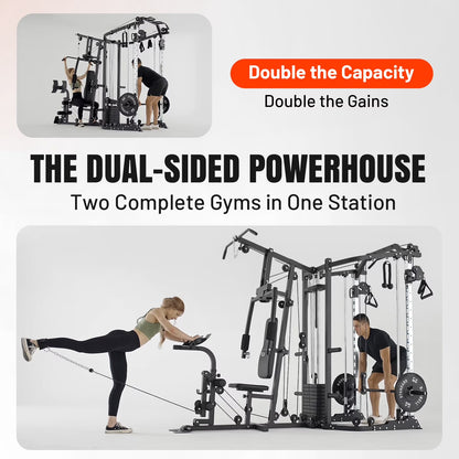 Smith Machine Power Cage, Multi-Function Home Gym System with Cable Crossover, 121LB Weight Stack