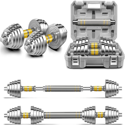 Adjustable Dumbbell Set - 44/66/88 LBS Weights Set, Dumbbell Barbell 3 in 1, Steel Dumbbells Pair with Connecting Rod for Adults Women Men Fitness Workout, Home Gym Exercise Training Equipment