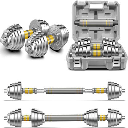 Adjustable Dumbbell Set - 44/66/88 LBS Weights Set, Dumbbell Barbell 3 in 1, Steel Dumbbells Pair with Connecting Rod for Adults Women Men Fitness Workout, Home Gym Exercise Training Equipment