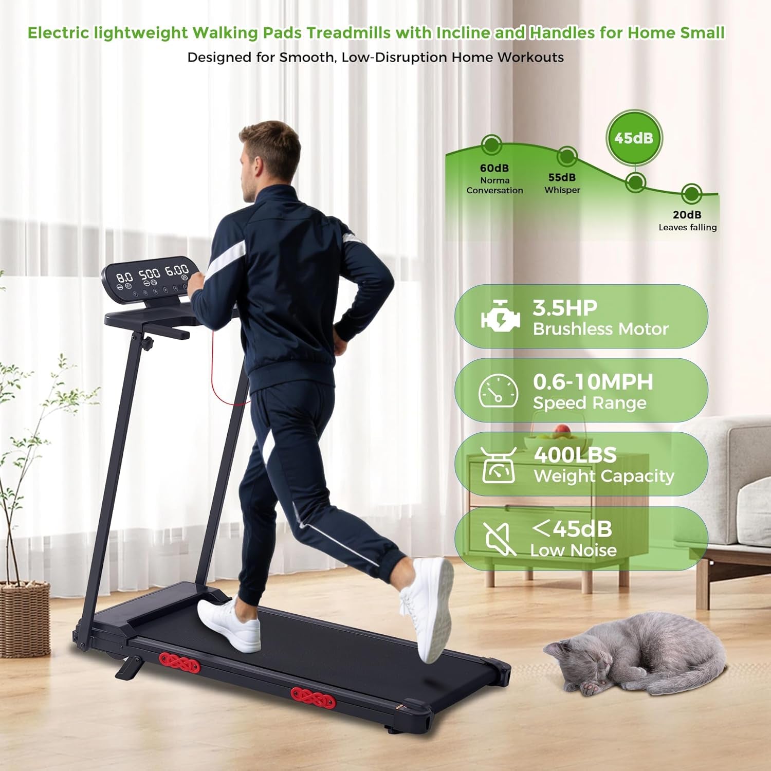 Walking Pad with Handle Bar, 2026 Upgrade Portable Small Treadmill with Handles for Home Small, 3.0HP under Desk Walking Pad Treadmill with Incline, 0.6-7.6MPH, 350LBS