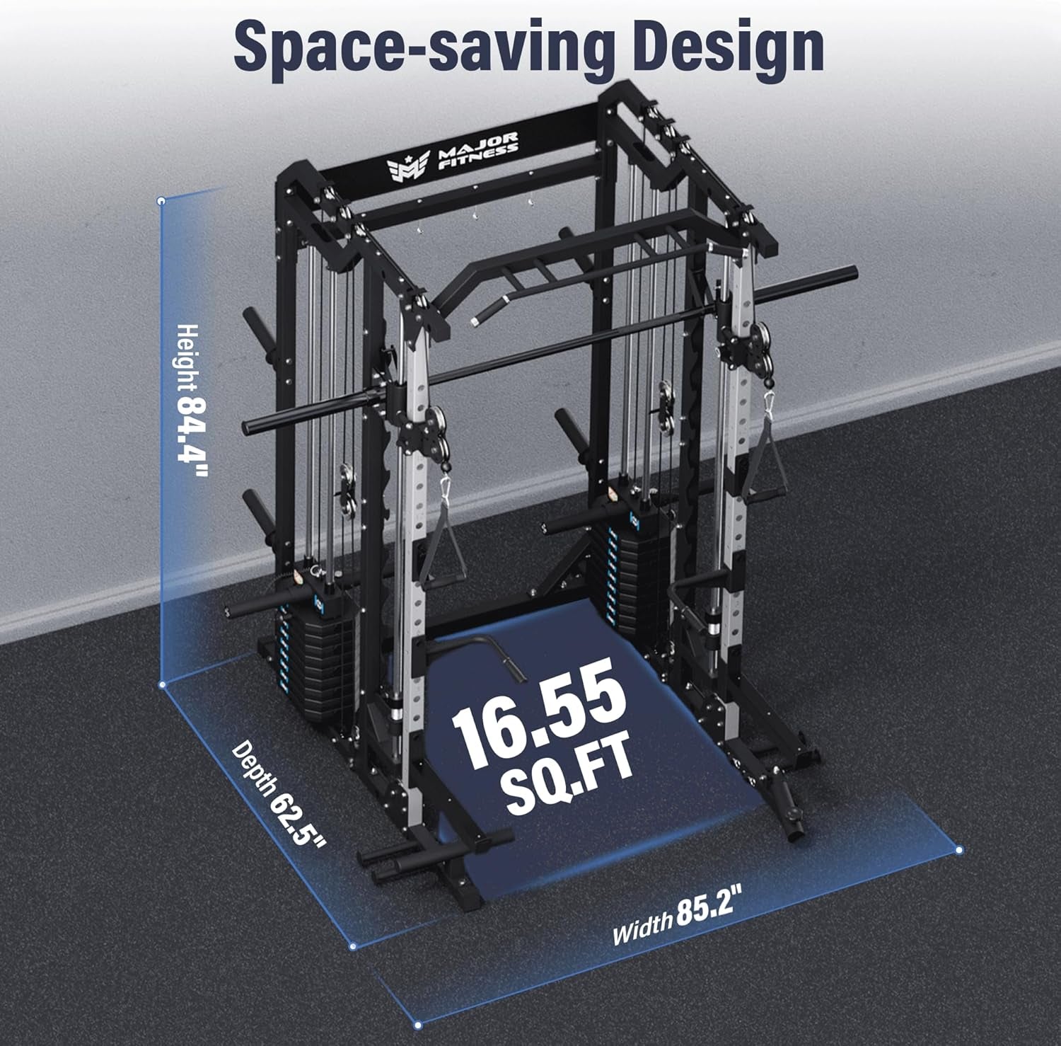 Drone2 Advanced Training Smith Machines– All-In-One Home Gym Squat Rack with Aluminum Pulley Set , Weight Bar, Dual LAT Pull-Down Systems & Cable Crossover Machine for Full-Body Workouts