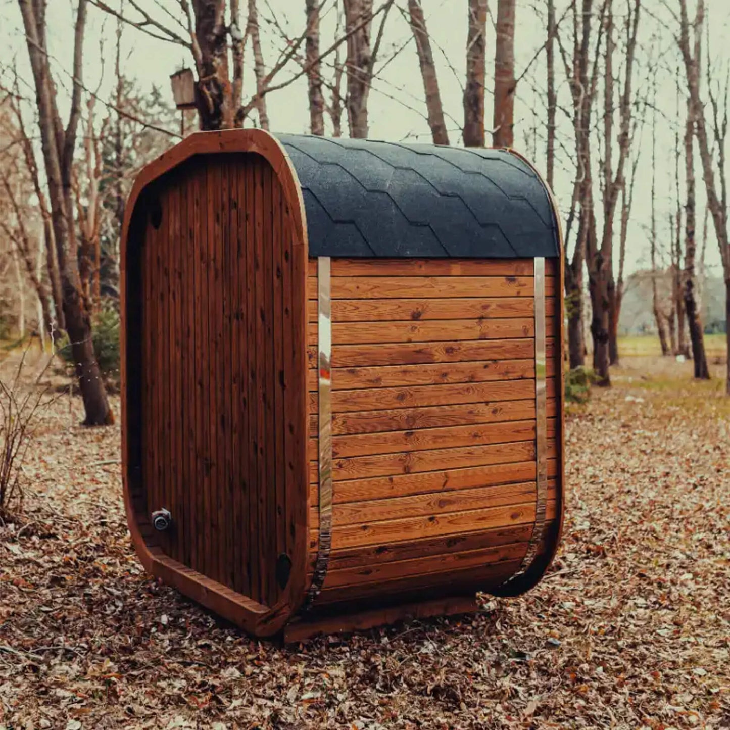 Premium 3-Person Outdoor Scandinavian ThermoWood Cube Sauna Kit With LED Lighting (SAK47582)